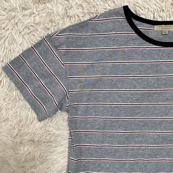 Polagram Ringer Stripes SS Tee 💗 Gray Pink Black White - Picture 5 of 12